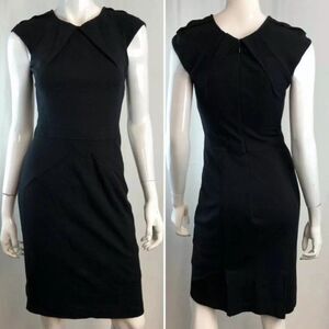 Cache Contour Collection Sz 4 Sleeveless Black Dress Pleated Pencil Stretch